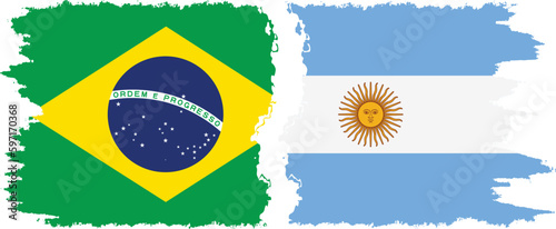 Argentina and Brazil grunge flags connection vector