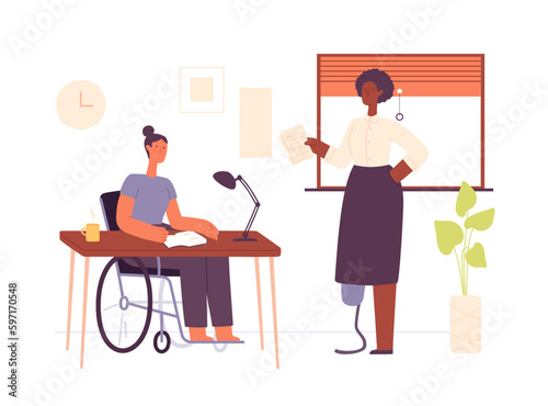 Disabled women working in the office room