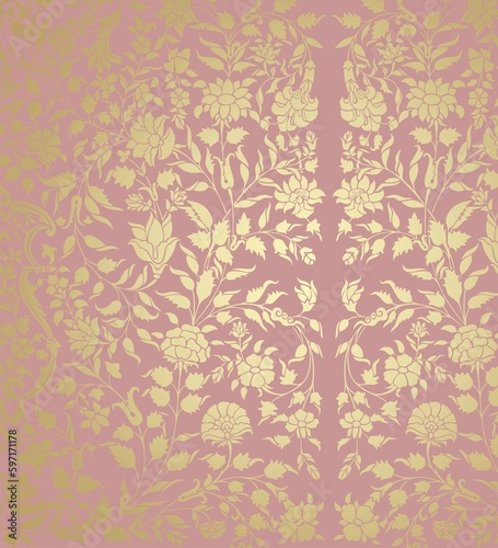 Wallpaper Mural wedding card design, traditional paisley floral pattern , royal India	 Torontodigital.ca