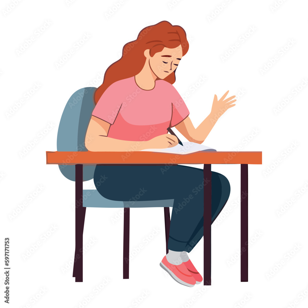 One person sitting at desk writing One person sitting at desk writing