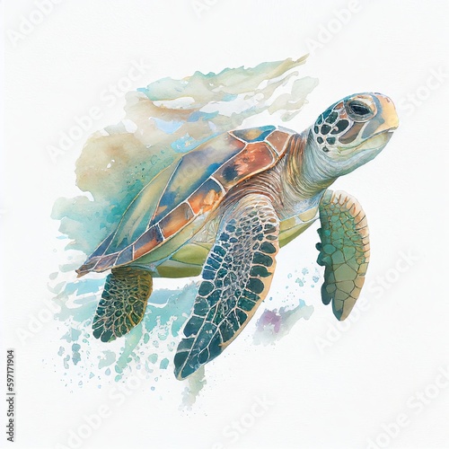 swimming turtle watercolor style Generative AI