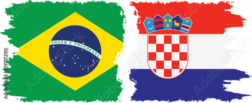 Croatia and Brazil grunge flags connection vector