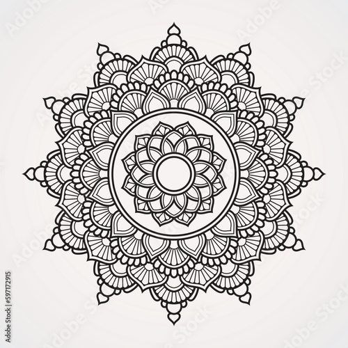 mandala pattern with flower arrangement and combination of pagoda shapes. islam hindu buddhist india pakistan chinese arab