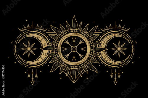 mysterious golden nordic symbol vector design