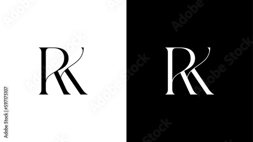 Creative and Minimalist RK Logo Design Icon, Editable in Vector Format in Black and White Color, Universal elegant vector sign design. Premium business logotype.