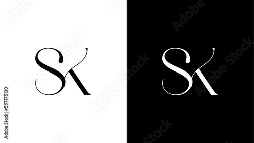 Creative and Minimalist SK Logo Design Icon, Editable in Vector Format in Black and White Color, Universal elegant vector sign design. Premium business logotype.
