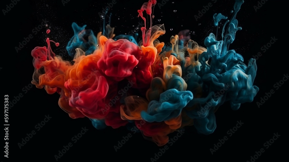 Ink in water liquid splash cloud smoke background new quality universal colorful illustration design, generative ai	
