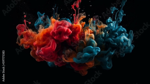 Ink in water liquid splash cloud smoke background new quality universal colorful illustration design, generative ai 
