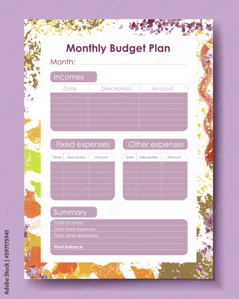 Vector planner pages templates. Budget planner template. Daily, weekly ...