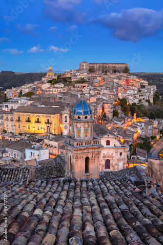 Ragusa Ibla, Sicily, Italy. Cityscape image of historical town Ragusa Isla, Sicily at sunset.