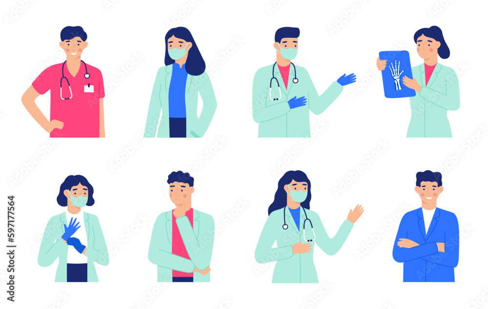 Hospital staff. Doctors in white coats portrait Hospital staff. Doctors in white coats portrait