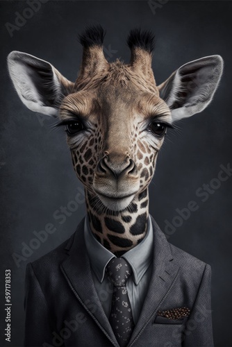 Portrait of baby giraffe in a business suit. Generative AI © Razvan