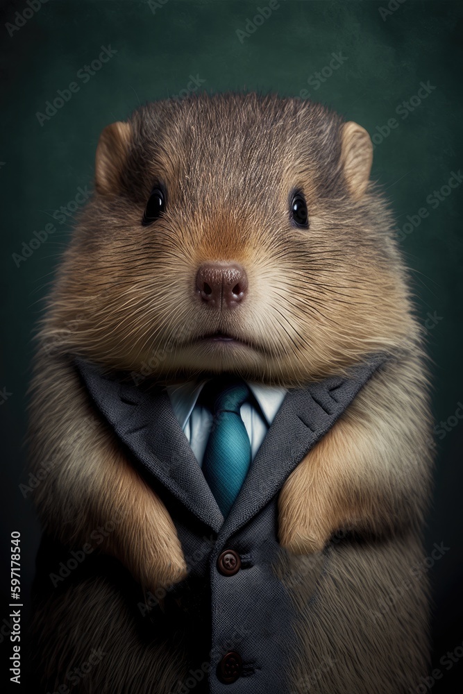Obraz premium Portrait of baby muskrat in a business suit. Generative AI