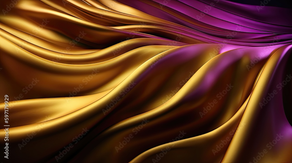 Fototapeta premium Silken Waves of Gold and Purple: An Abstract 3D Background 4. Generative AI
