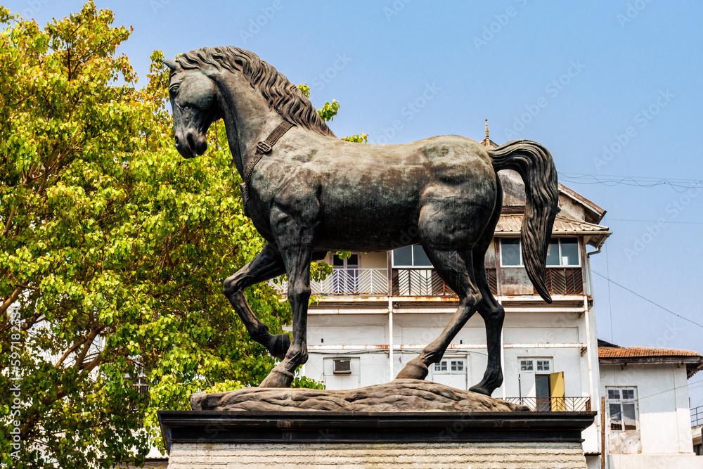 Bronze horse statue in the old center of Mumbai, Maharashtra, India, Asia