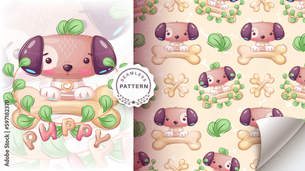 Seamless Pattern Cartoon Character Cute Dog Wiyh Bone Seamless Pattern Cartoon Character Cute Dog Wiyh Bone