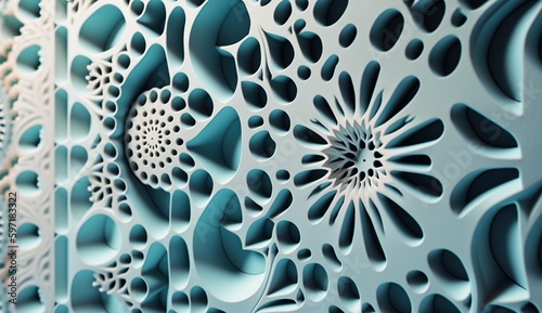 A Textured 3D Wall with Intricate Details in Light Blue and White Tones  generative Ai