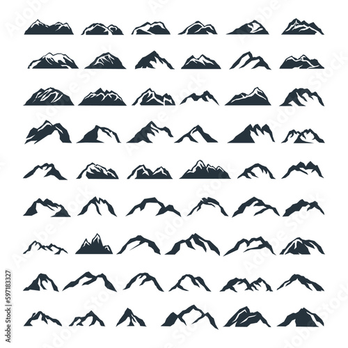 54 Mountain  rocks and volcano peaks icons set Vector mountain logo.outdoor tourism adventure .vector illustration