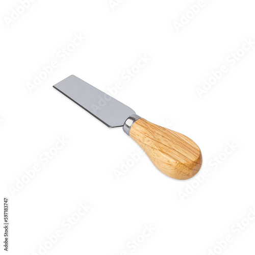 Metal and wood cheese knife isolated over white background