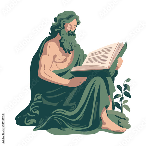 Greek bearded man sitting with a book