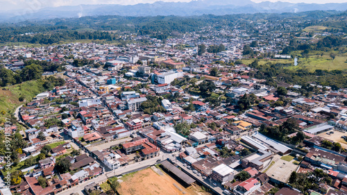 Cobán Alta Verapaz, Guatemala Central America. 
Aerial view of the city of Cobán between mountains.