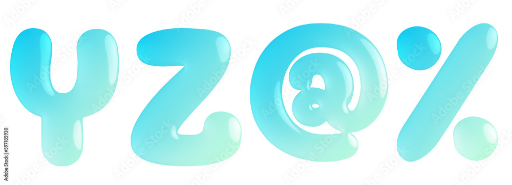 Fototapeta premium Candy glossy letter mint green Y, Z, @, %