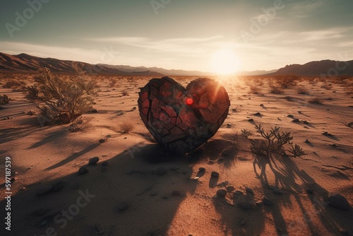 Fototapet A lonely heart in the arid wasteland of the desert. Generative AI