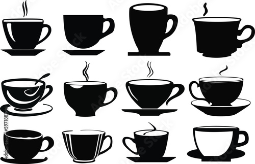 Set of coffee cup silhouette vectors