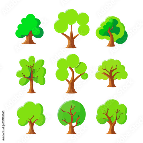 Set of tree icons isolated on transparent background vector 
