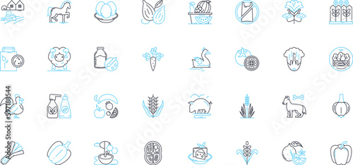 Green garden linear icons set. Sustainable, Verdant, Luscious, Eco-friendly, Fresh, Blooming, Organic line vector and concept signs. Rich,Serene,Flourishing outline illustrations