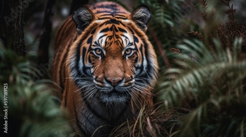 Fierce and intimidating tiger. AI generated