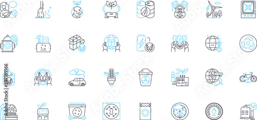 Ecology linear icons set. Sustainability, Biodiversity, Ecosystem, Conservation, Restoration, Green, Habitat line vector and concept signs. Climate,Pollution,Renewable outline illustrations