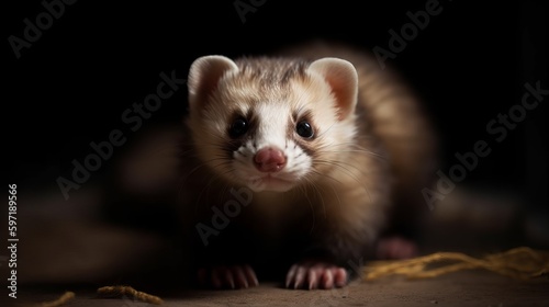 Furry and playful ferret. AI generated