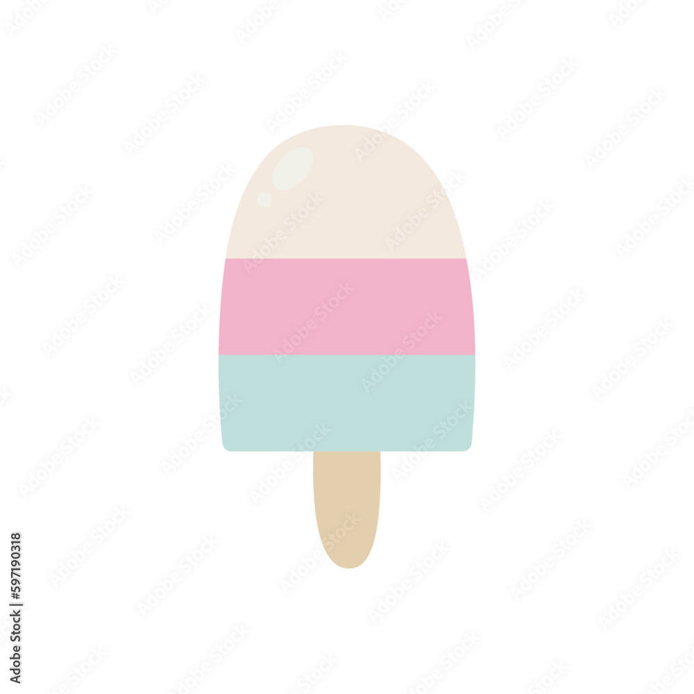Ice cream isolated on white background. Vector flat outline icon. Comic character in cartoon style illustration for t shirt design Ice cream isolated on white background. Vector flat outline icon. Comic character in cartoon style illustration for t shirt design