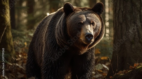 Regal and intimidating bear. AI generated