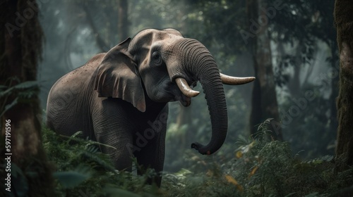 Regal and stoic elephant. AI generated