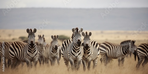 A herd of zebras grazing on the savanna  concept of Animal behavior  created with Generative AI technology