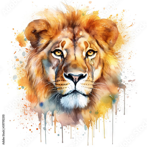 Watercolor illustration of a lion - generative AI, AI generated