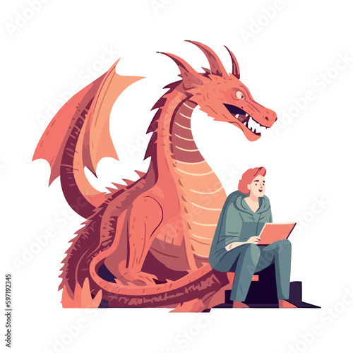 Dragon mascot sitting with a man