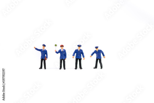 Miniature people : Police and white background, copy space for the extra text.