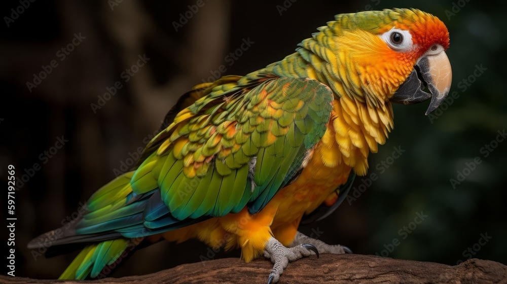 Wise and knowledgeable parrot. AI generated
