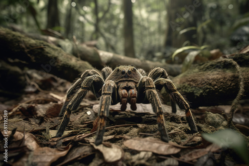 Print op canvas Image of tarantula spider in the forest on natural background