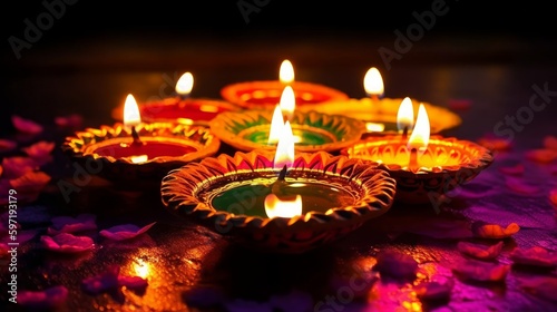 Joyous festival of Diwali with bright lights. AI generated