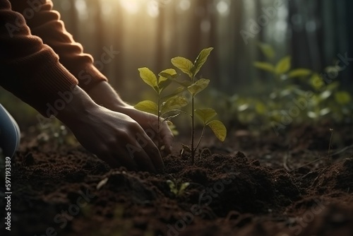 planting tree in the Forest. concept save world green earth,Generativ AI