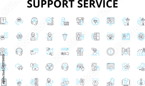 Support service linear icons set. Assistance, Help, Aid, Guidance, Counseling, Advice, Consultation vector symbols and line concept signs. Empathy,Understanding,Encouragement illustration
