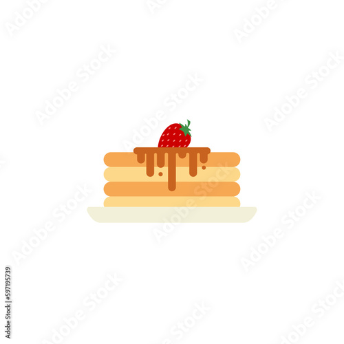 breakfast pancake with strawberry flat design vector illustration