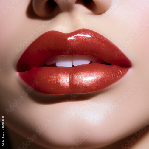 Sexual full lips. Natural gloss of lips and woman s skin.