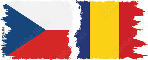 Romania and Czech Republic grunge flags connection vector