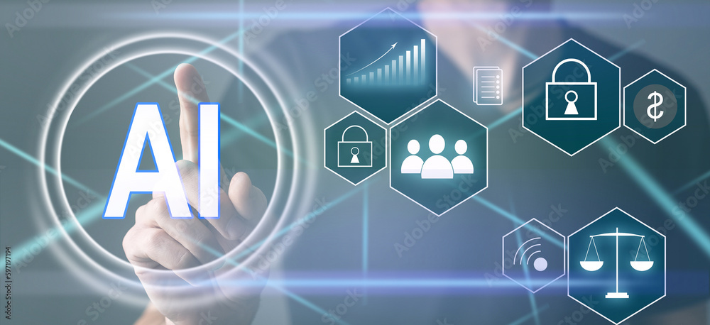 Fototapeta premium on blurred background digital artificial intelligence icon hologram 3D rendering