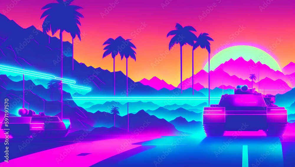 colorful futuristic paradise road